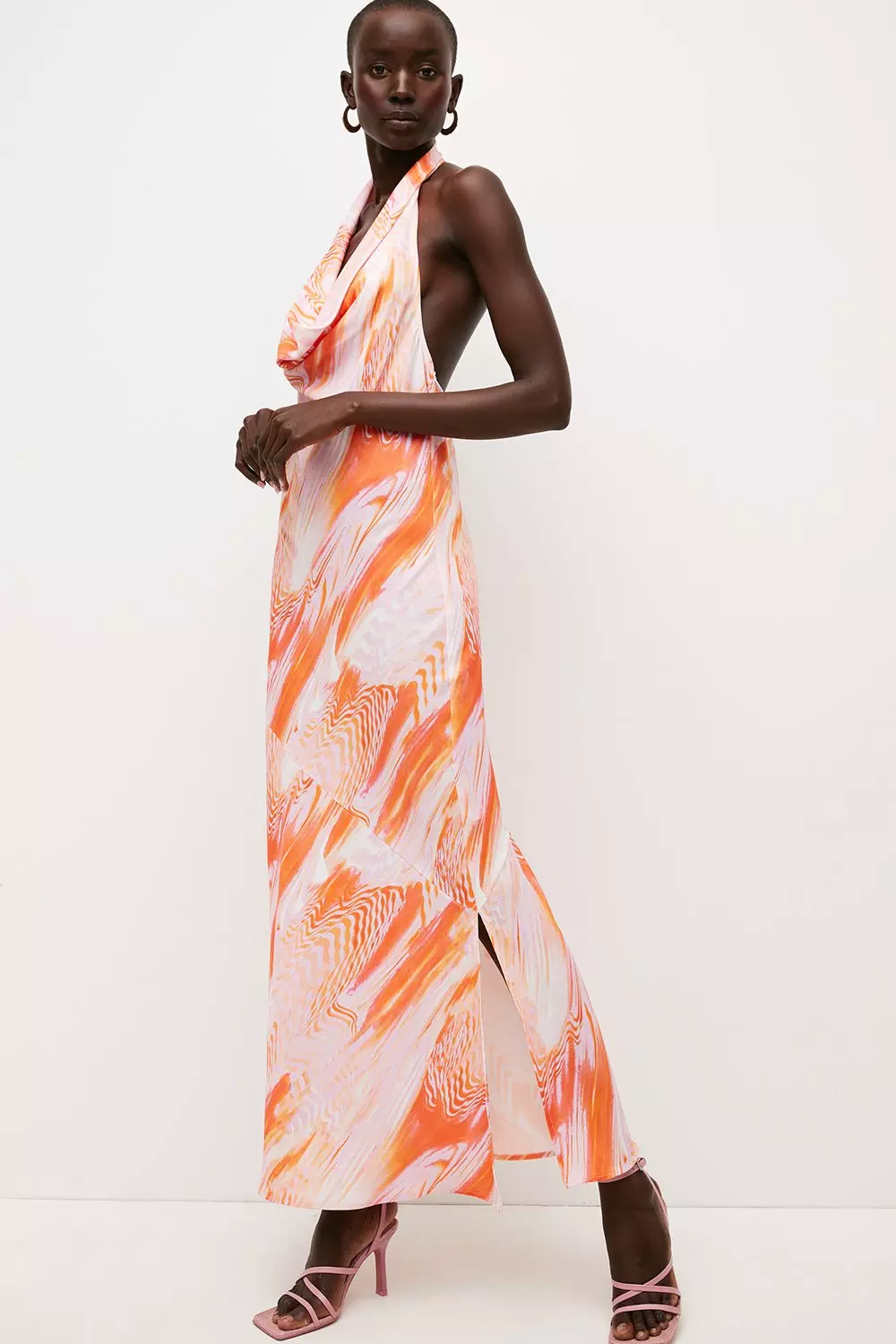 Petite Optical Print Midi Halter Dress Karen Millen