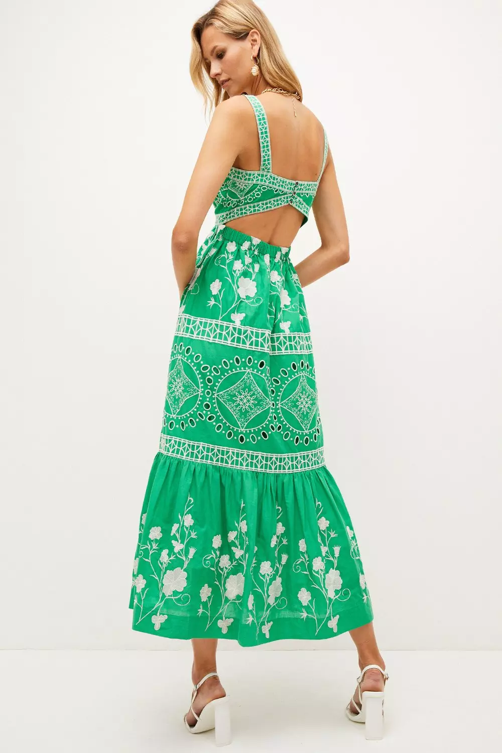 KAREN MILLEN 日本未入荷 ローズ 襟付き マキシスカート 緑 Floral & Geo Embroidered Midaxi | Karen Millen