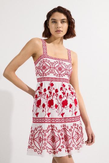 Floral & Geo Embroidered Mini Dress white