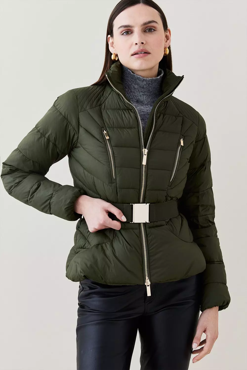 Peplum Belted Puffer Short Coat Karen Millen