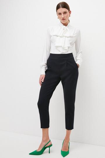 Navy Compact Stretch Tailored Slim Leg Trousers