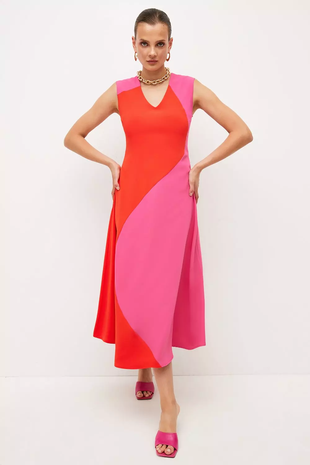 Soft Tailored Colourblock Midi Dress Karen Millen