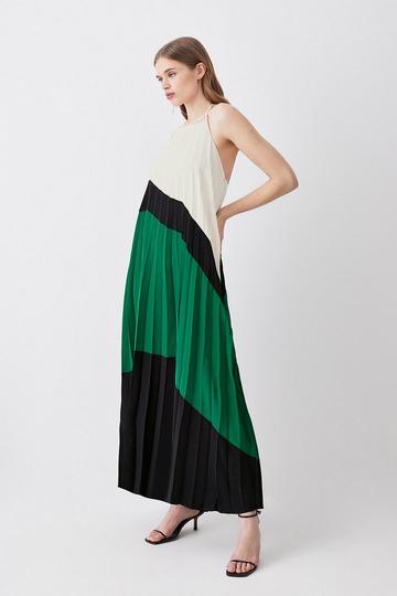 Soft Tailored Pleated Halter Neck Maxi Dress green