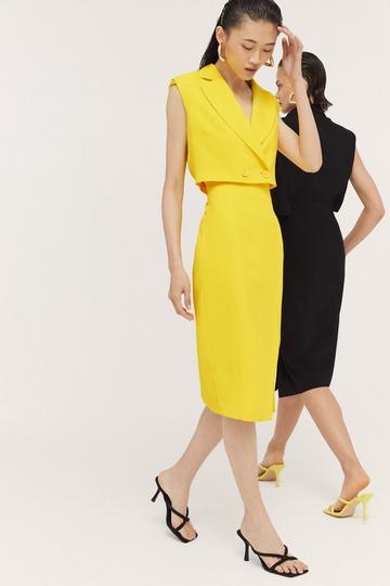 Soft Twill Tailored Sleeveless Tux Midi Dress yellow