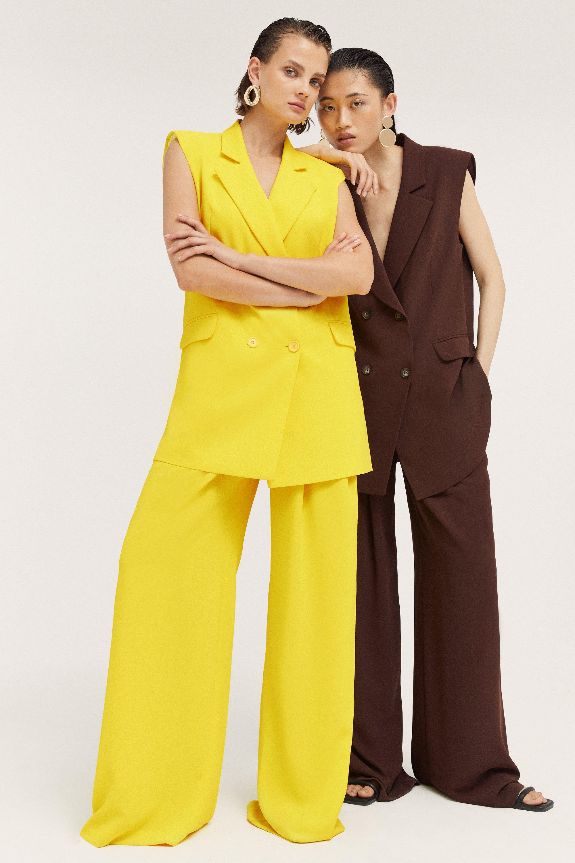 Yellow Soft Twill Sleeveless Tux Jacket 