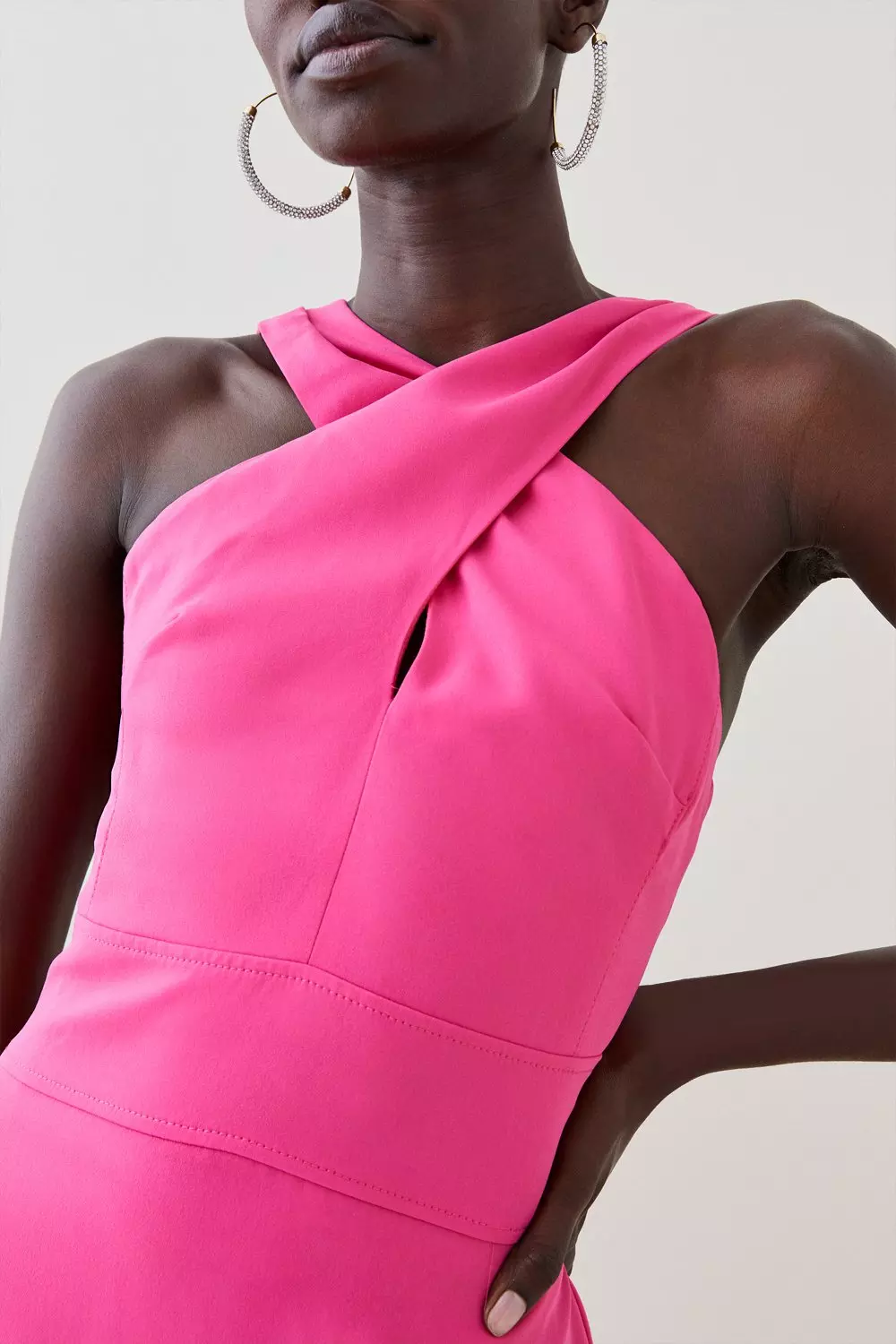 Soft Tailored Cross Over Neck High Low Midi Dress Karen Millen