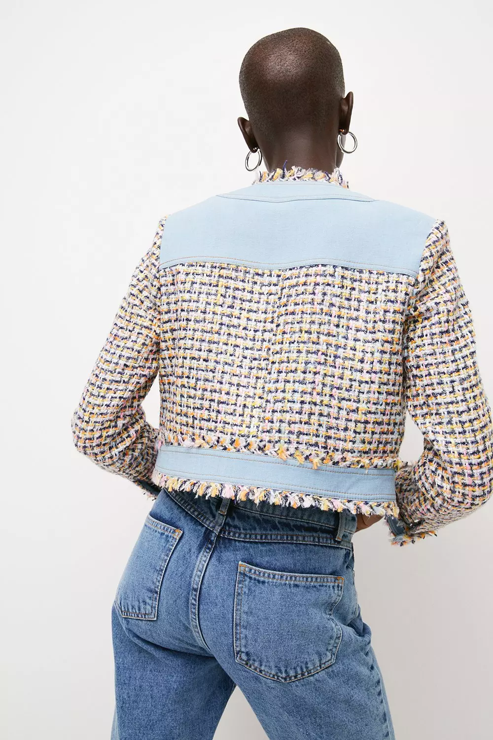 Tweed And Denim Mix Jacket | Karen Millen
