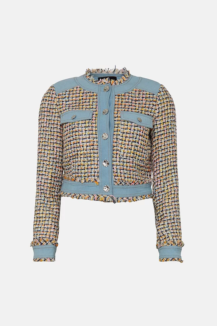 Tweed And Denim Mix Jacket | Karen Millen Tweed And Denim Mix Jacket | Karen Millen