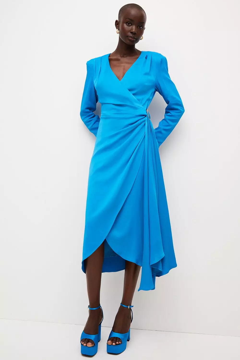 Viscose Satin Back Crepe Drape Tailored Midi Dress Karen Millen