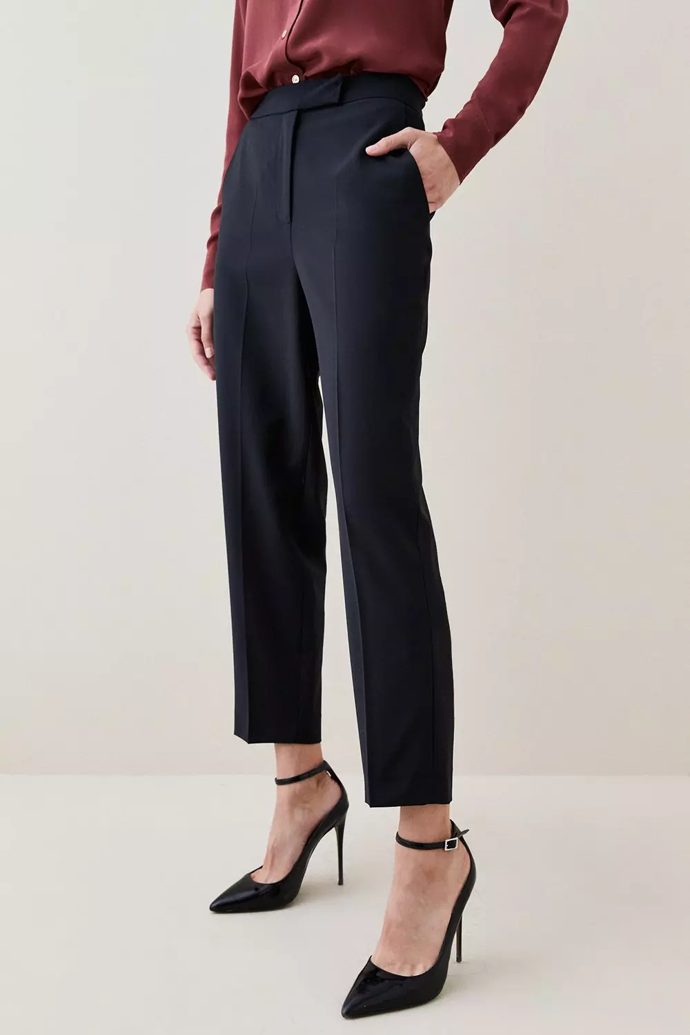 Wool Blend High Waist Tailored Slim Leg Trouser | Karen Millen