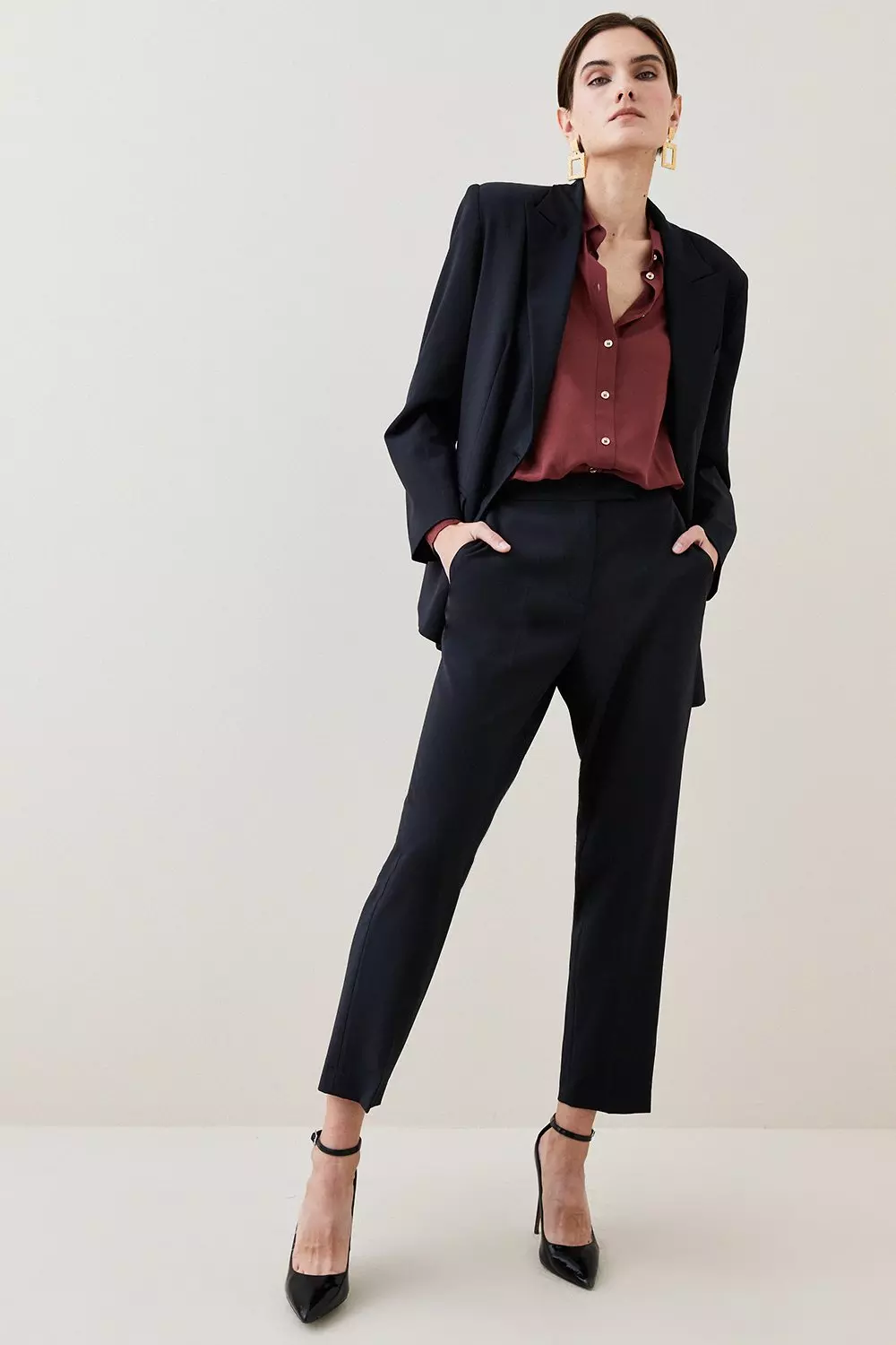 Wool Blend High Waist Tailored Slim Leg Trouser | Karen Millen