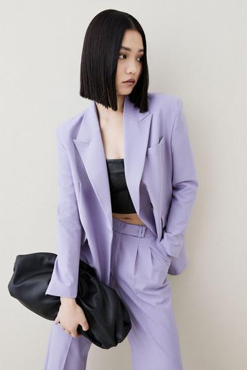 Wool Blend Asymetric Wrap Tailored Jacket lilac