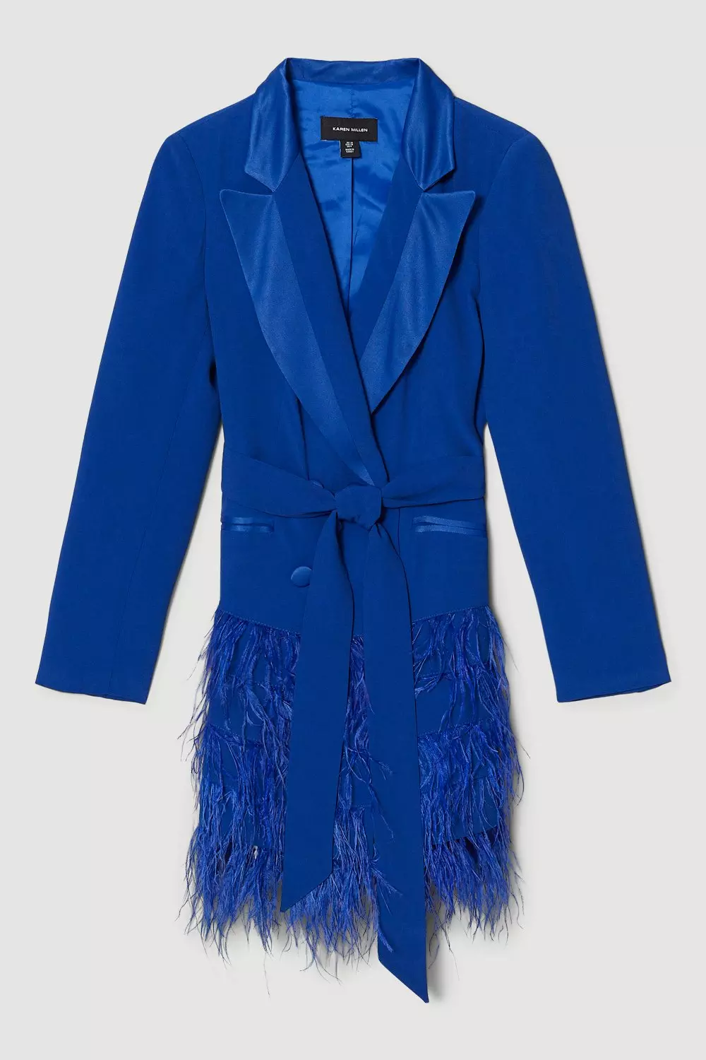 Viscose Satin Crepe Feather Hem Tailored Double Breasted Tux