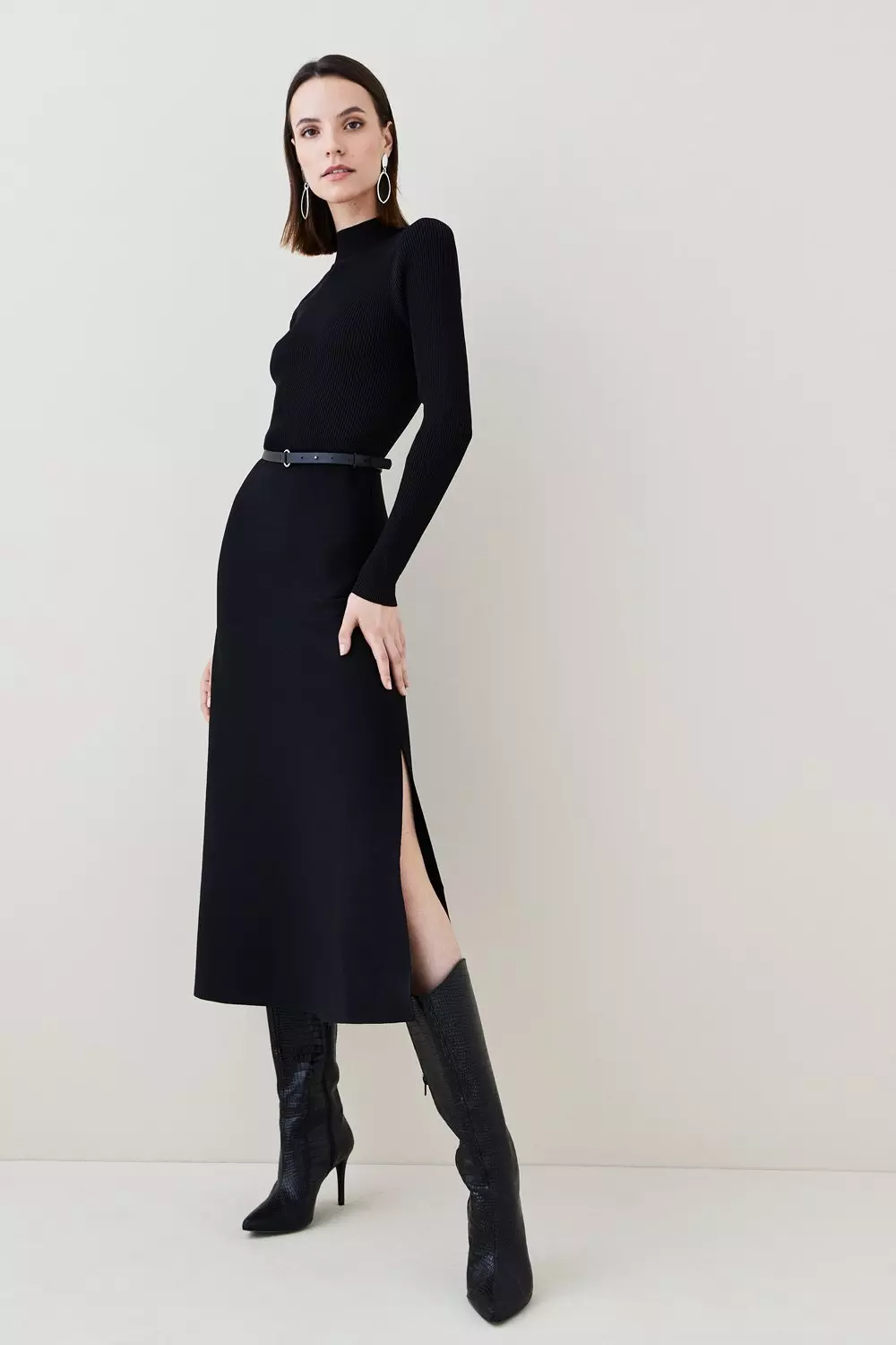 Karen millen fashion black belted dress