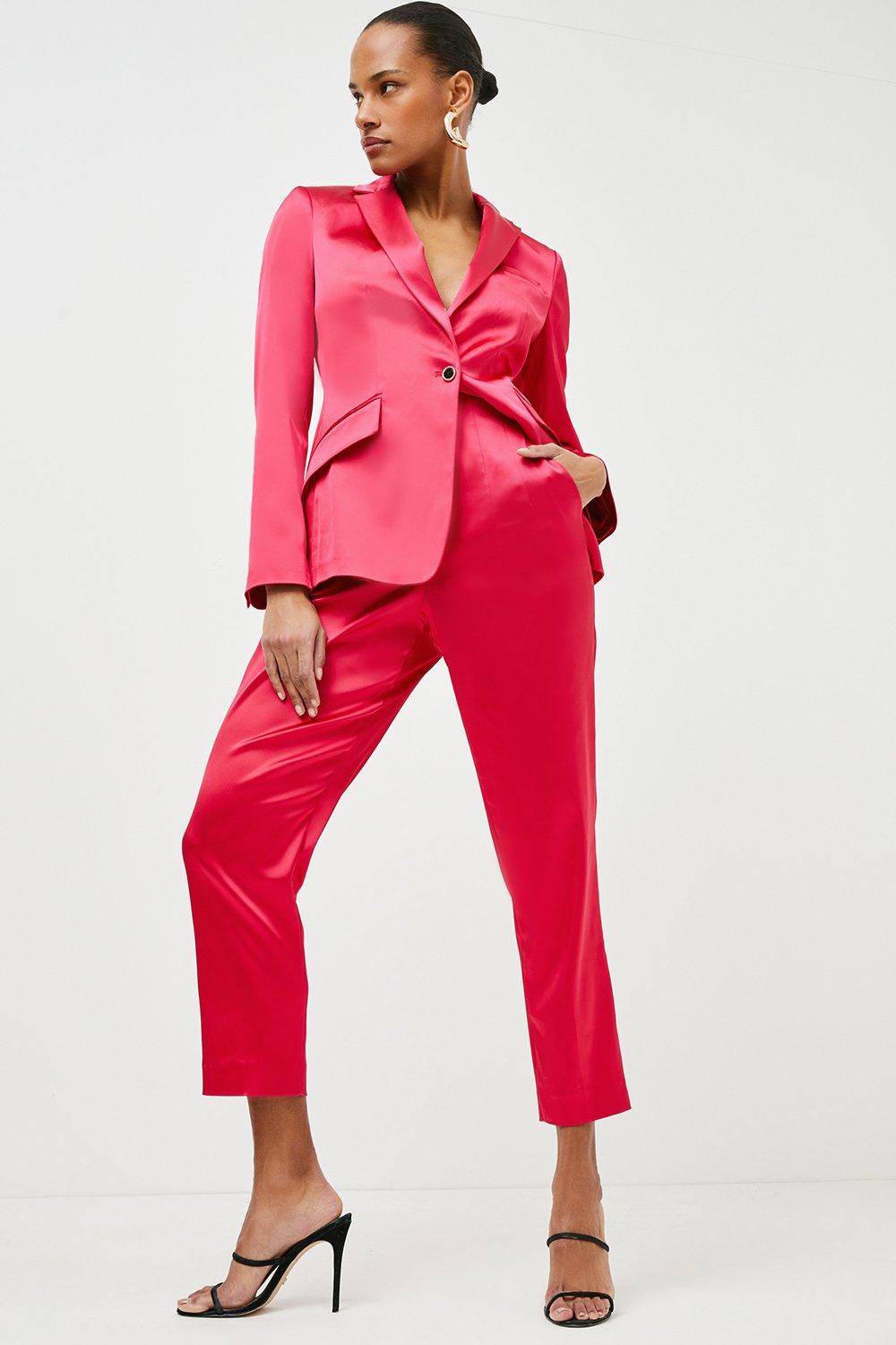 Pink Italian Structured Satin High Waist Trousers
