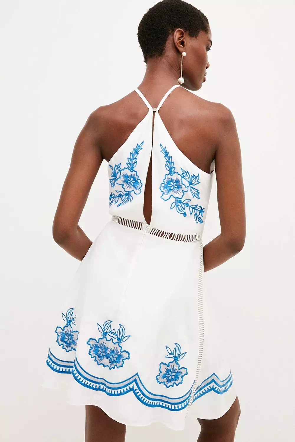 Embroidery & Ladder Trim Woven Mini Halter | Karen Millen