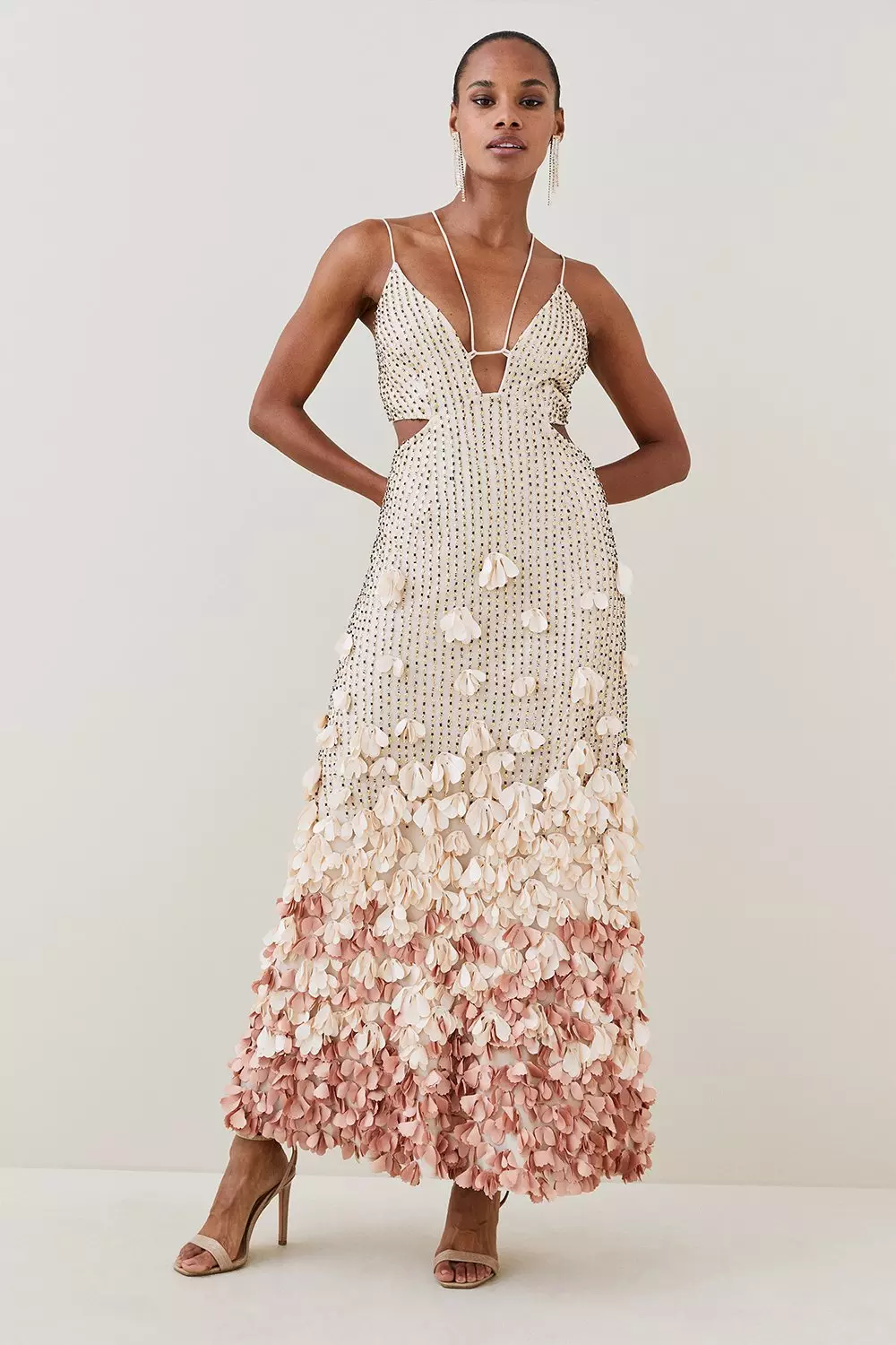 Crystal Applique Deep V Woven Maxi Dress | Karen Millen