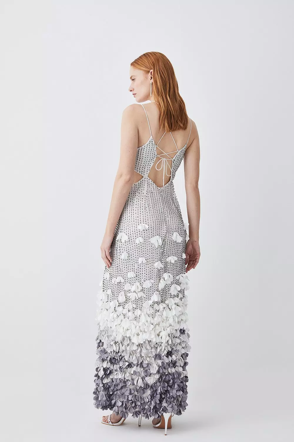Crystal Applique Deep V Woven Maxi Dress | Karen Millen