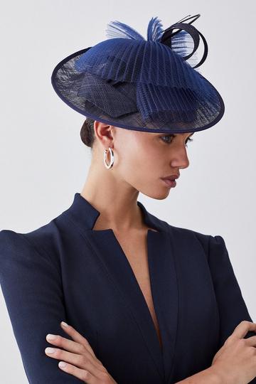 Navy Pleated Spiral Trim Fascinator