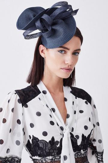 Asymmetric Bow Headband Fascinator navy