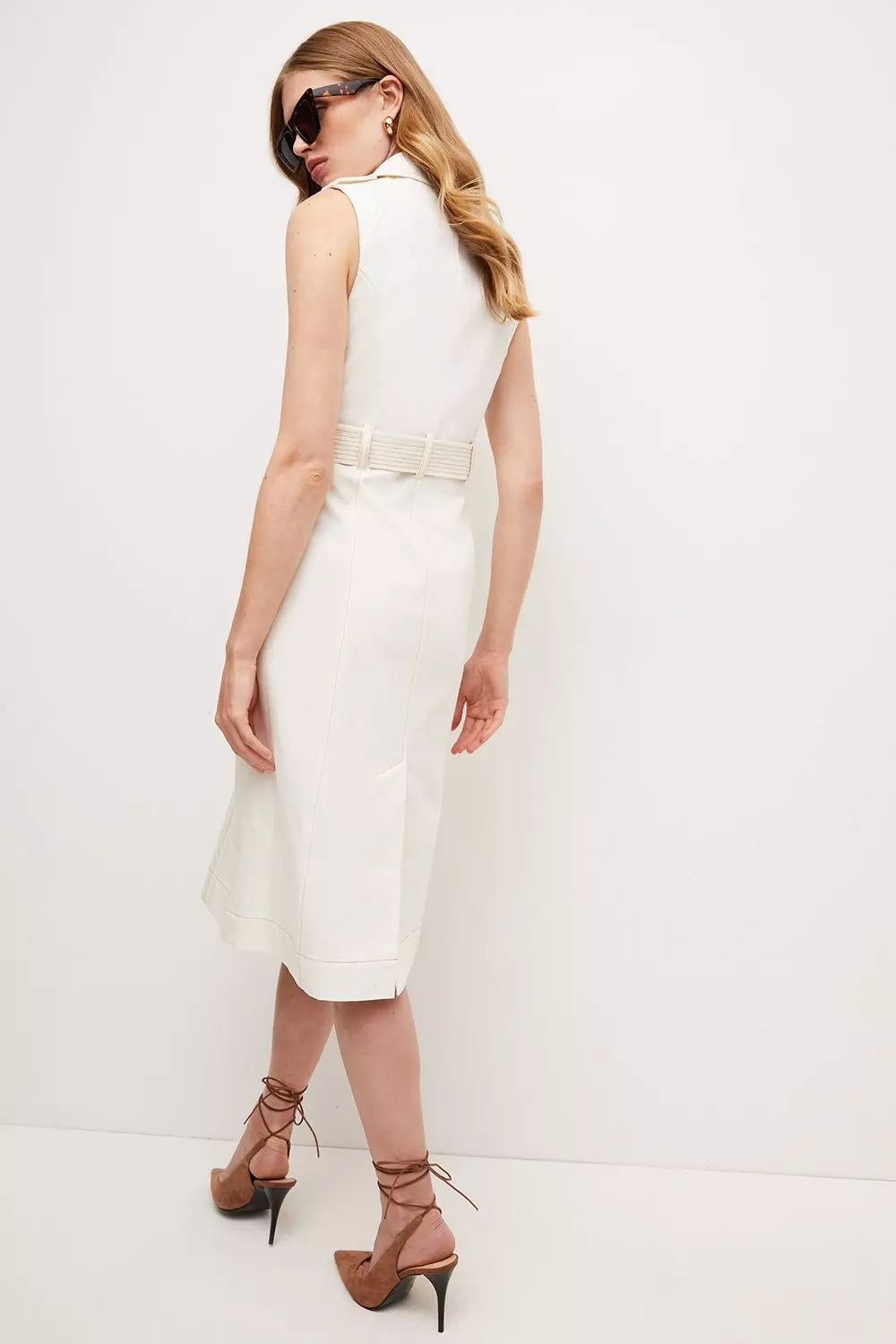 Ivory Cotton Double Breasted Trench Midi Dress  alternative image