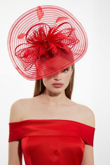 Feather Detail Fascinator red