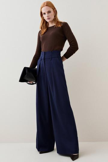 Navy Petite Relaxed Tailored Wide Leg Pants