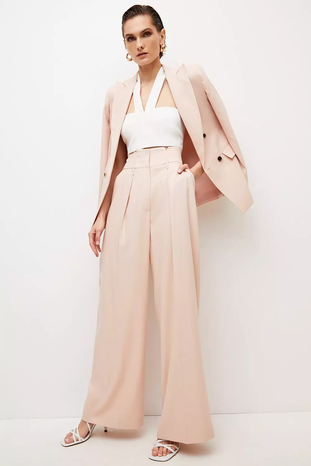 Relaxed Tailored High Waist Wide Leg Trousers | Karen Millen