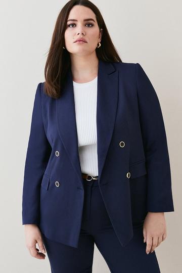 Plus Size Relaxed Tailored Double Breasted Jacket navy