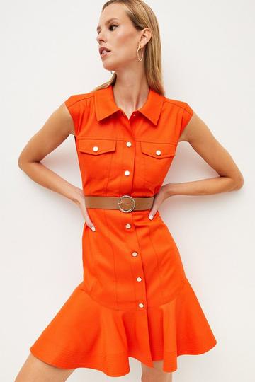 Relaxed Tailored Ruffle Hem Belted Mini Dress orange