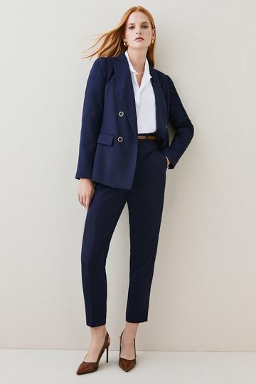 Navy Relaxed Tailored Belted Slim Leg Pants