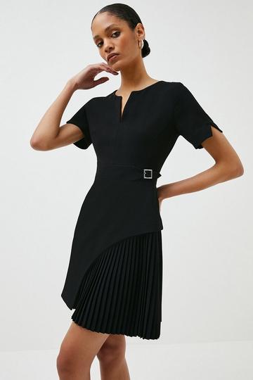 Tailored Military Pleat Short Sleeve Mini Dress black