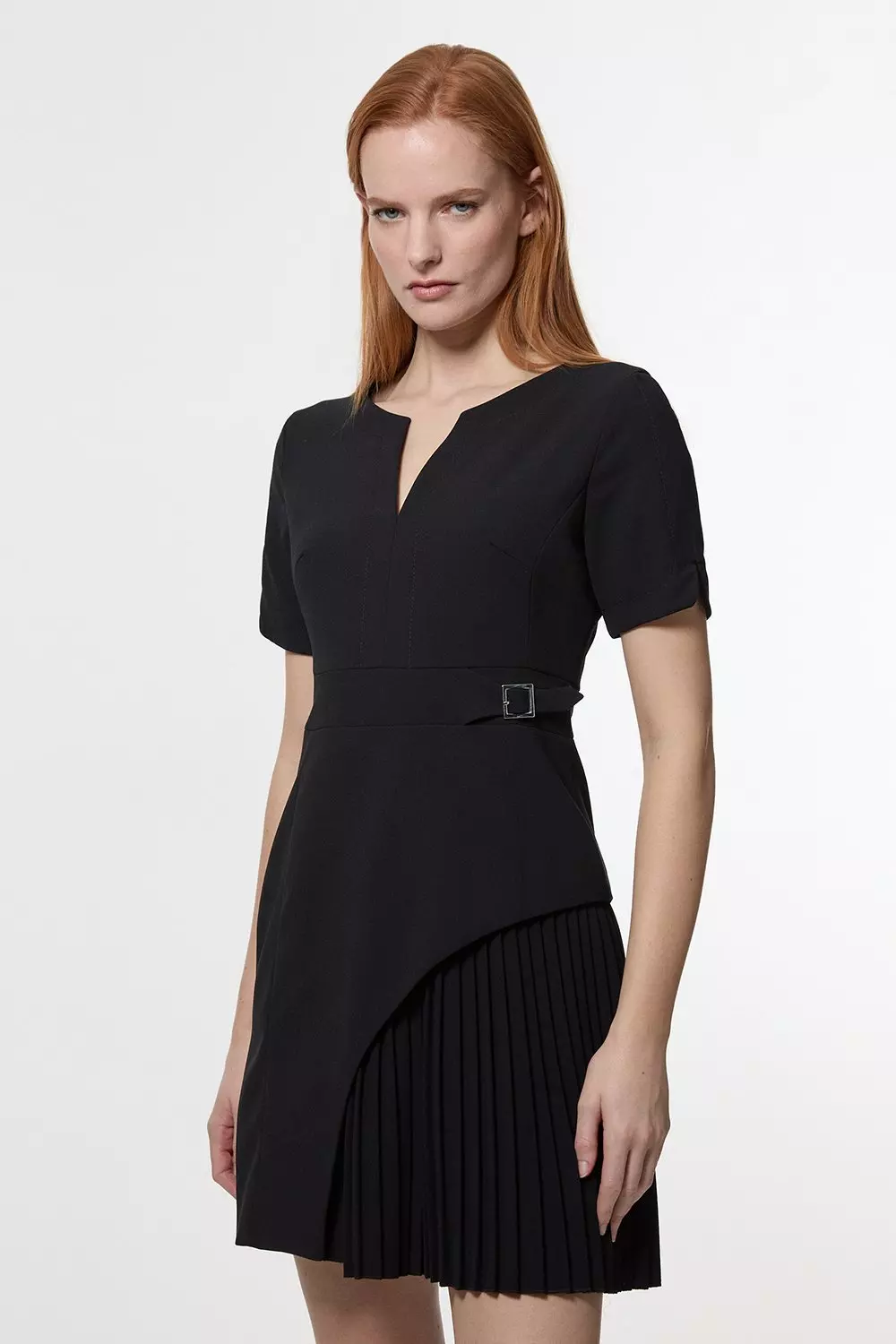 Tailored Military Pleat Short Sleeve Mini Dress Karen Millen