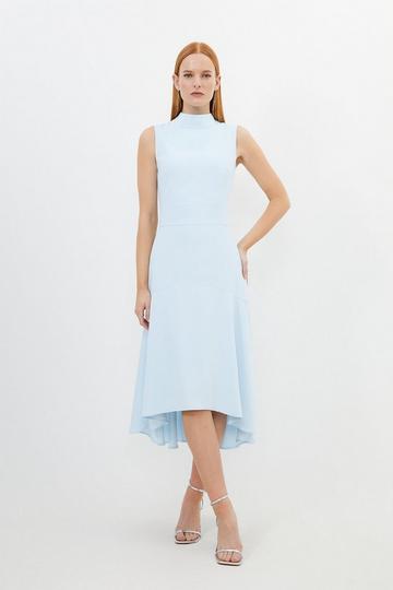 Blue Soft Tailored High Low Midi Dress