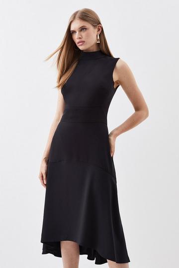 Soft Tailored High Low Midi Dress black