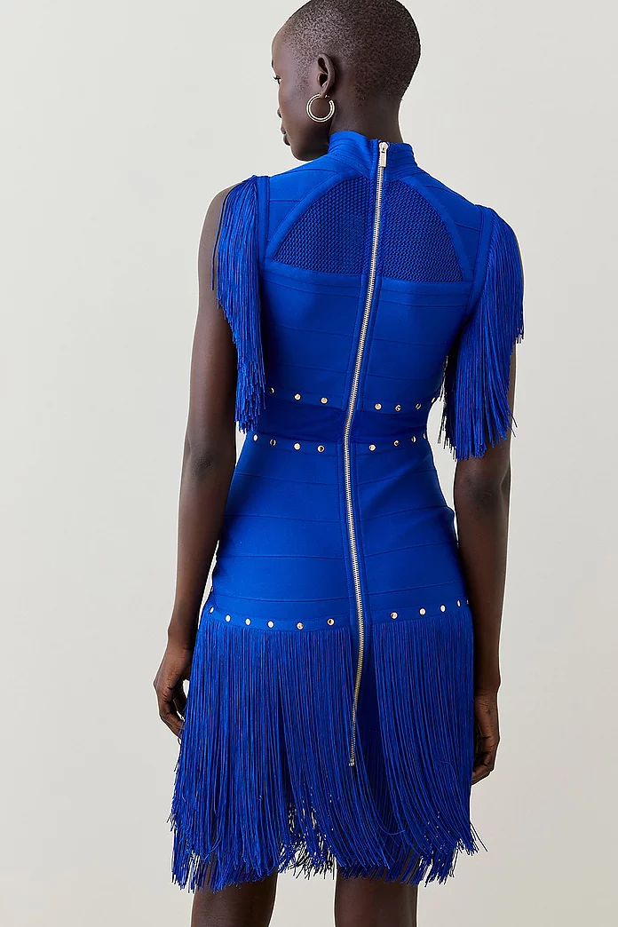 Studded Fringe Mesh Insert Bandage Mini Dress | Karen Millen Studded Fringe Mesh Insert Bandage Mini Dress | Karen Millen