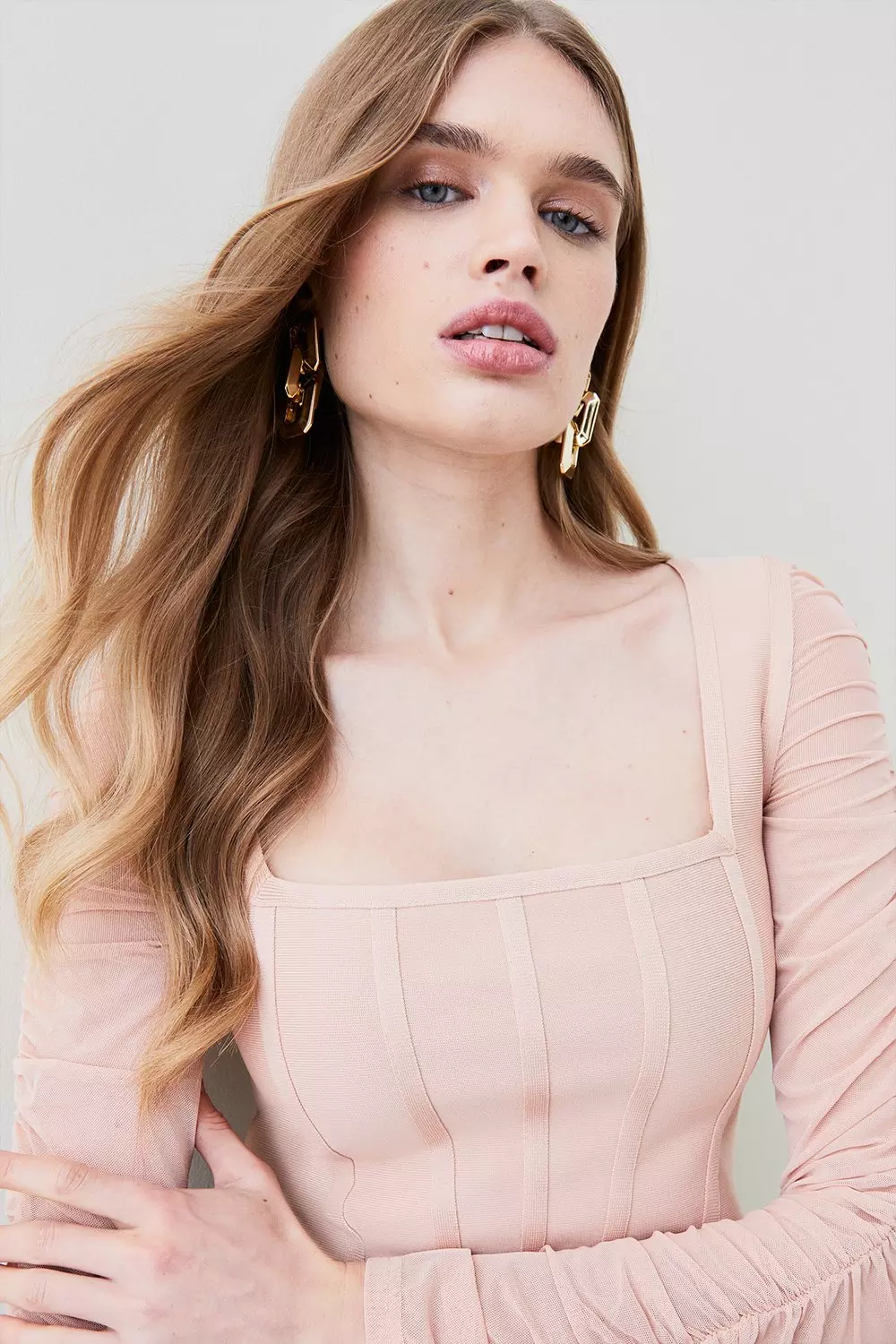 Ruched Mesh Square Neck Bandage Top | Karen Millen