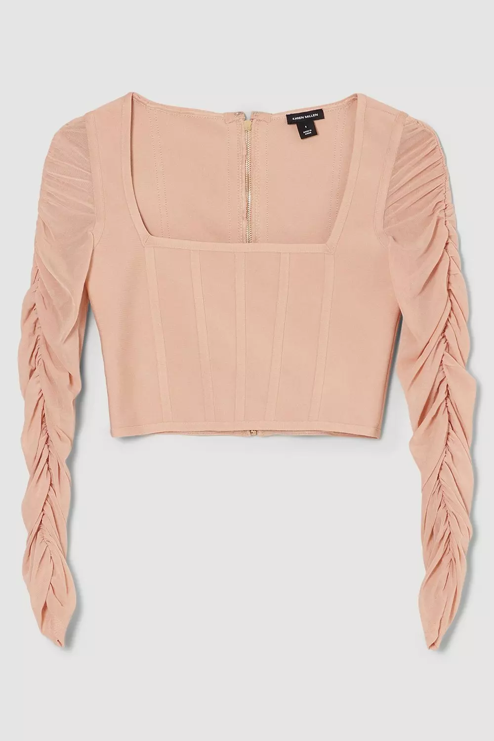 Ruched Mesh Square Neck Bandage Top | Karen Millen