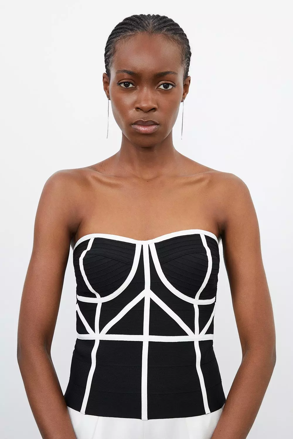 Black Bandage Knit And Pu Trim Corset  alternative image