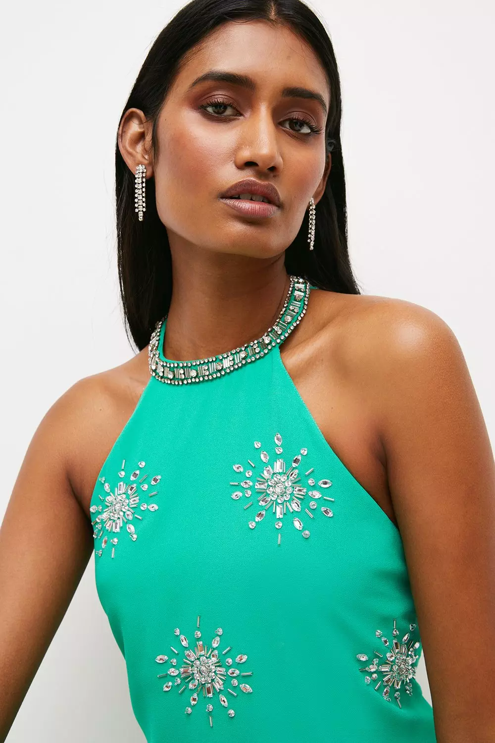 Crystal Embellished Halterneck Mini Dress | Karen Millen