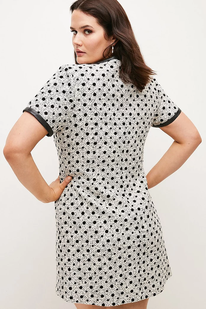 Plus Size Polka Dot Boucle A Line Mini Dress | Karen Millen Plus Size Polka Dot Boucle A Line Mini Dress | Karen Millen