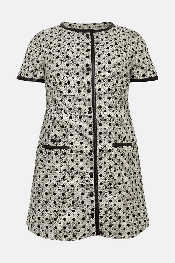 Plus Size Polka Dot Boucle A Line Mini Dress | Karen Millen Plus Size Polka Dot Boucle A Line Mini Dress | Karen Millen