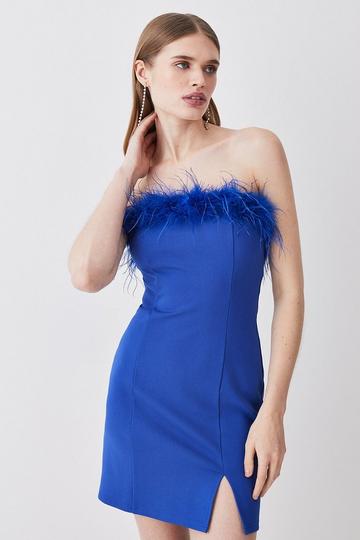 Feather & Ponte Off The Shoulder Mini Dress cobalt
