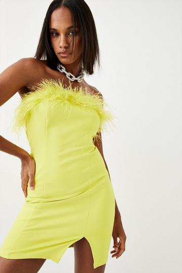 Feather & Ponte Off The Shoulder Mini Dress lime