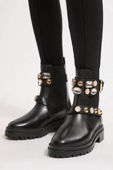 Leather Embellished Chelsea Boot black