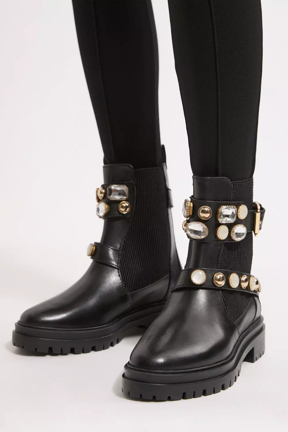 Leather Embellished Chelsea Boot Karen Millen