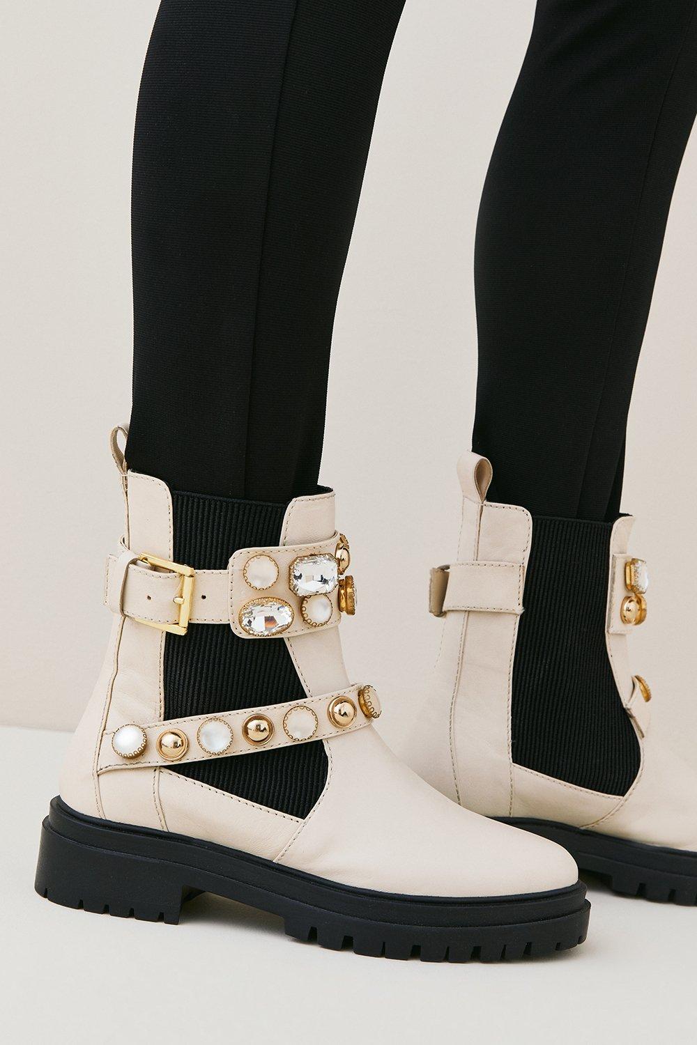 Leather Embellished Chelsea Boot Karen Millen