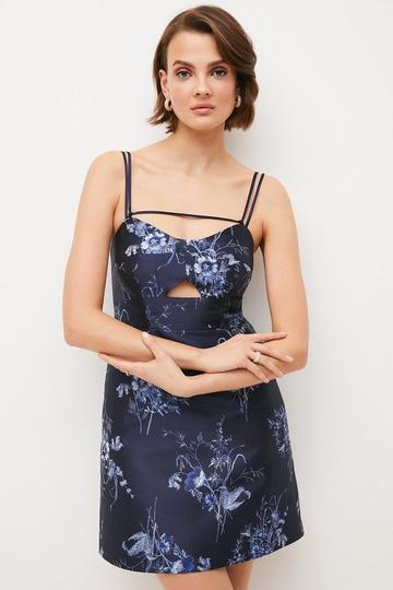 Floral Strappy A Line Woven Mini Dress navy