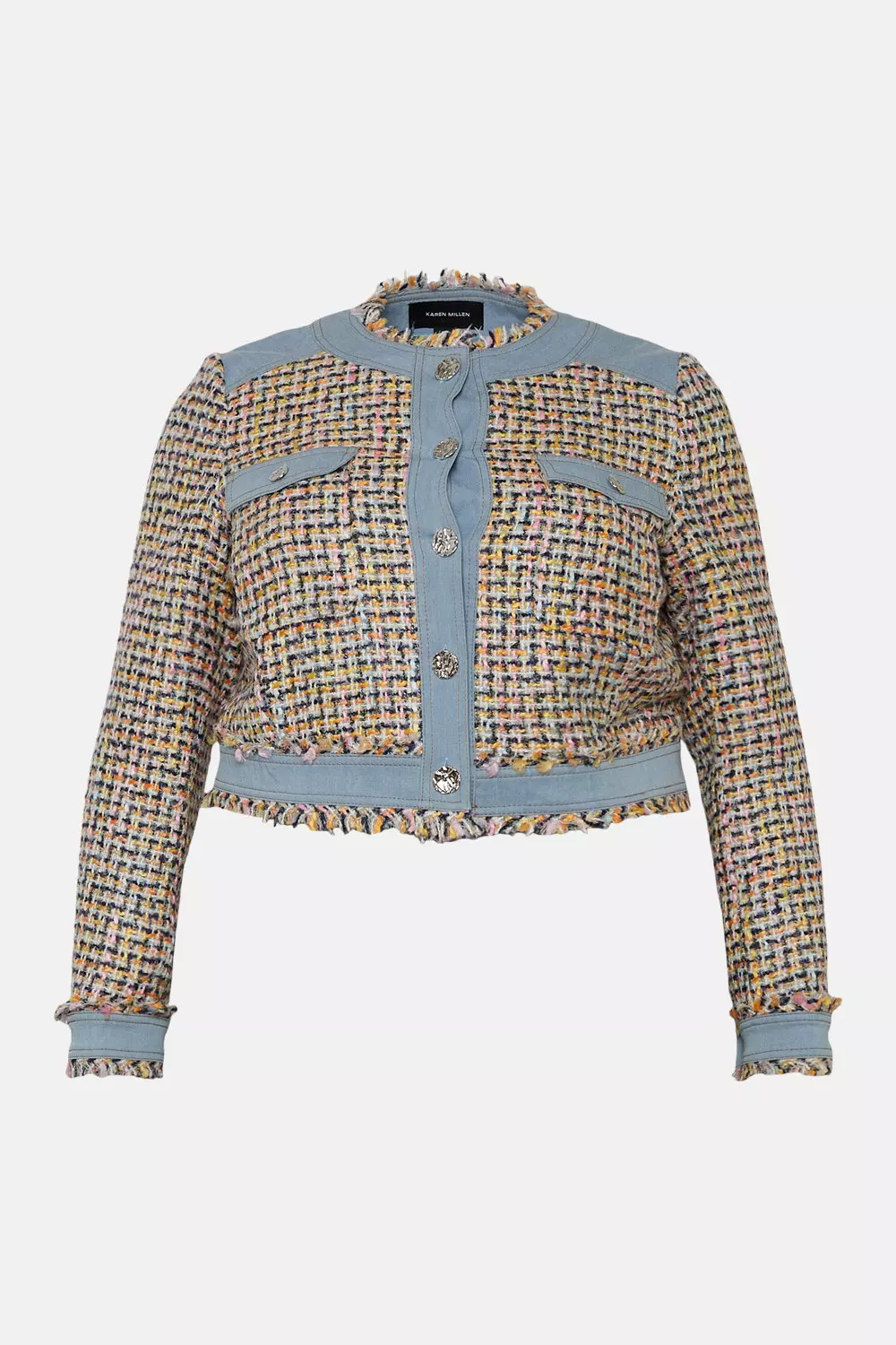 Plus Size Tweed And Denim Mix Jacket Karen Millen