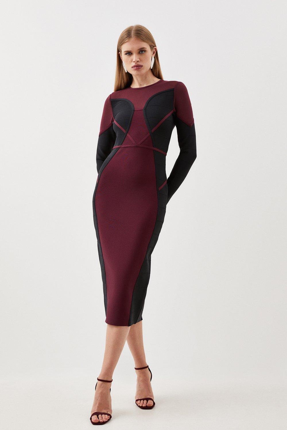 Bandage Knit And Mesh Colour Block Dress | Karen Millen